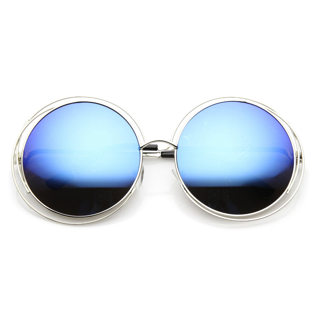 Indie Retro Dual Metal Round Mirrored Lens Sunglasses 9621