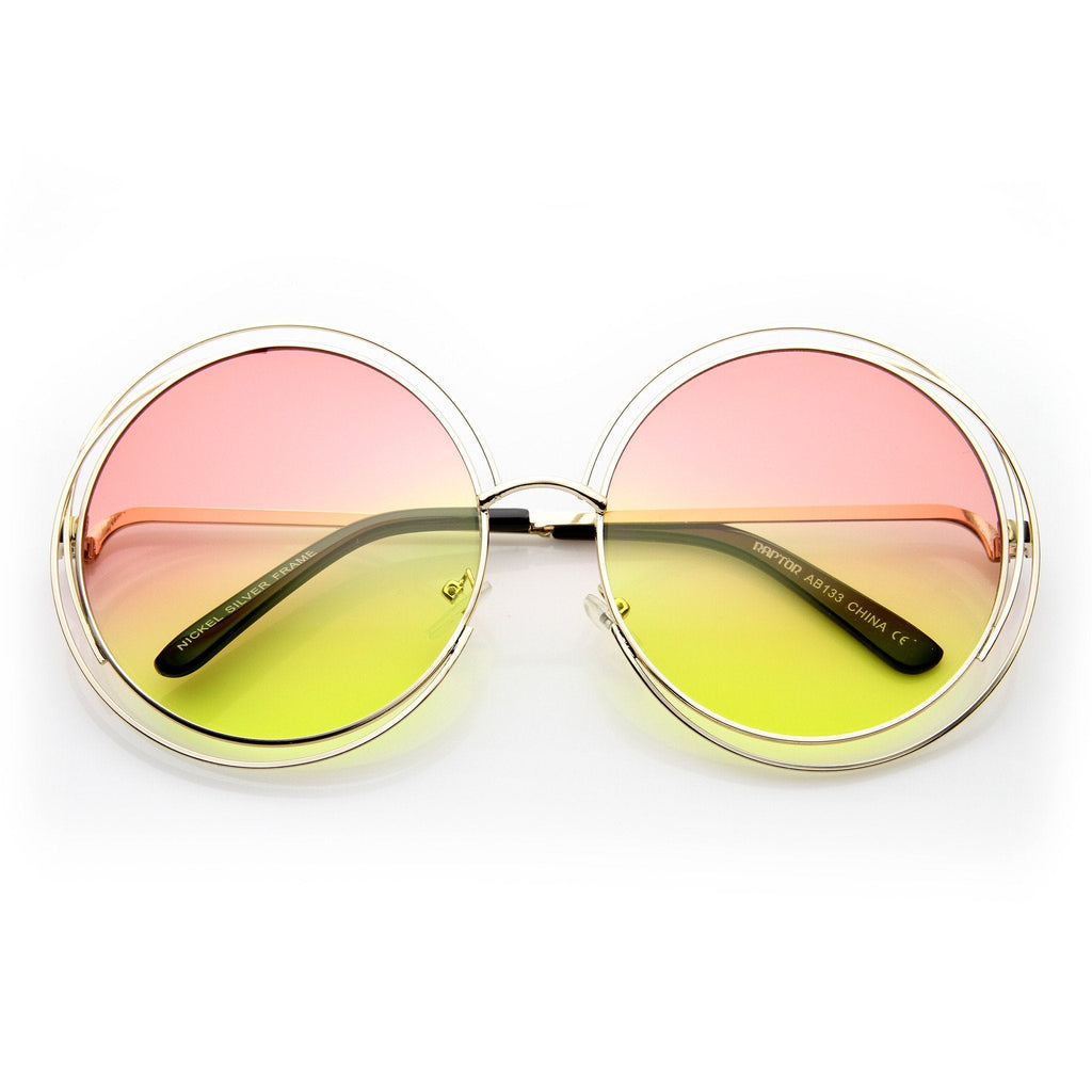 Indie Retro Dual Metal Round Mirrored Lens Sunglasses 9621