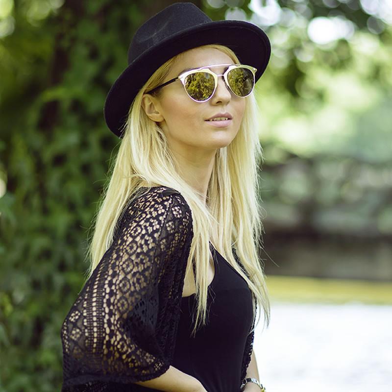 Modern Metallic Frame Mirrored Lens Pantos Aviator Sunglasses A317