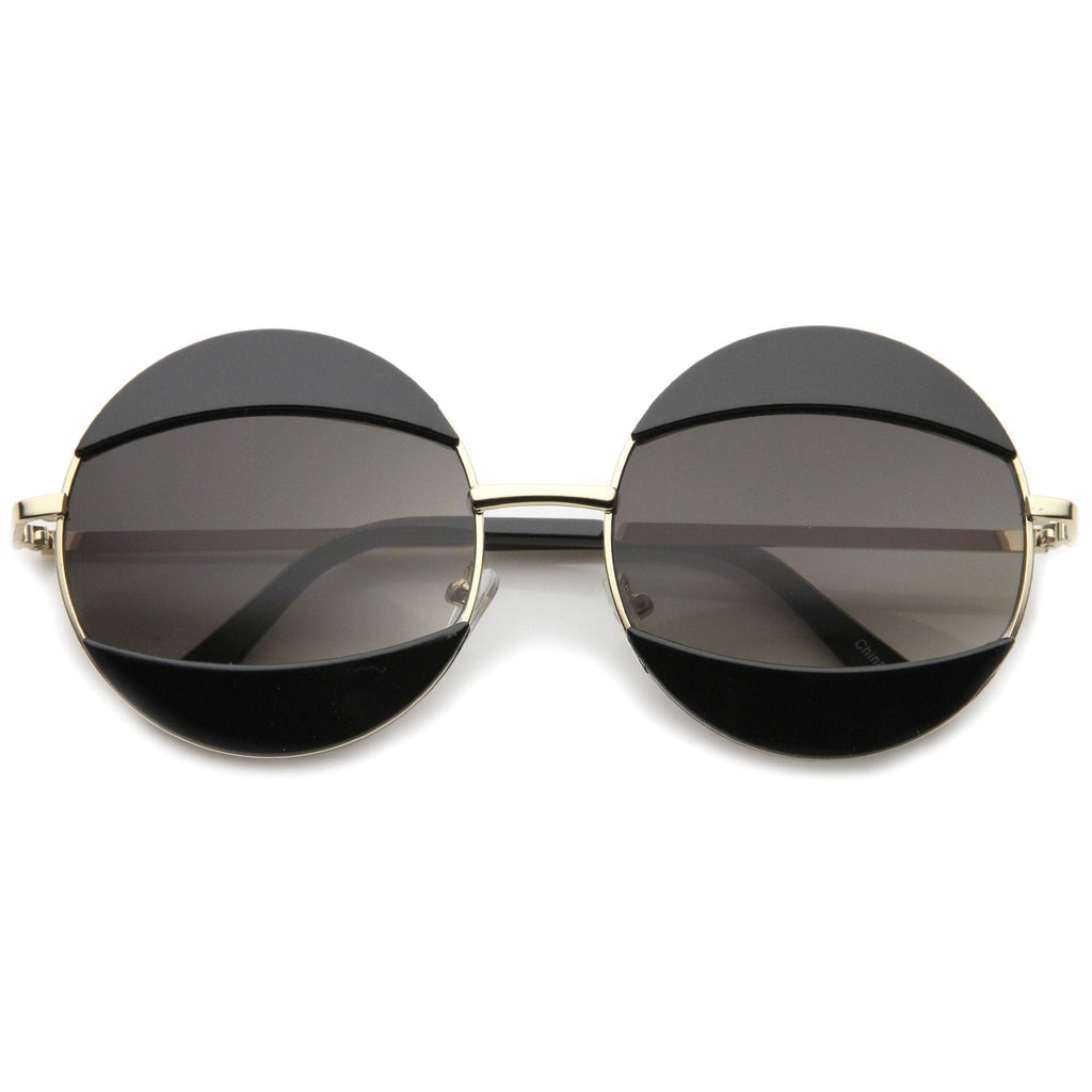 Women's Oversize Round Eyelid Metal Sunglasses A131