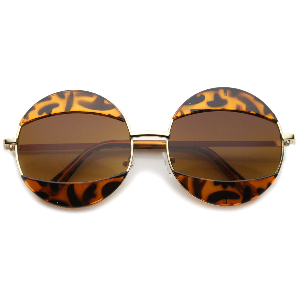 Women's Oversize Round Eyelid Metal Sunglasses A131
