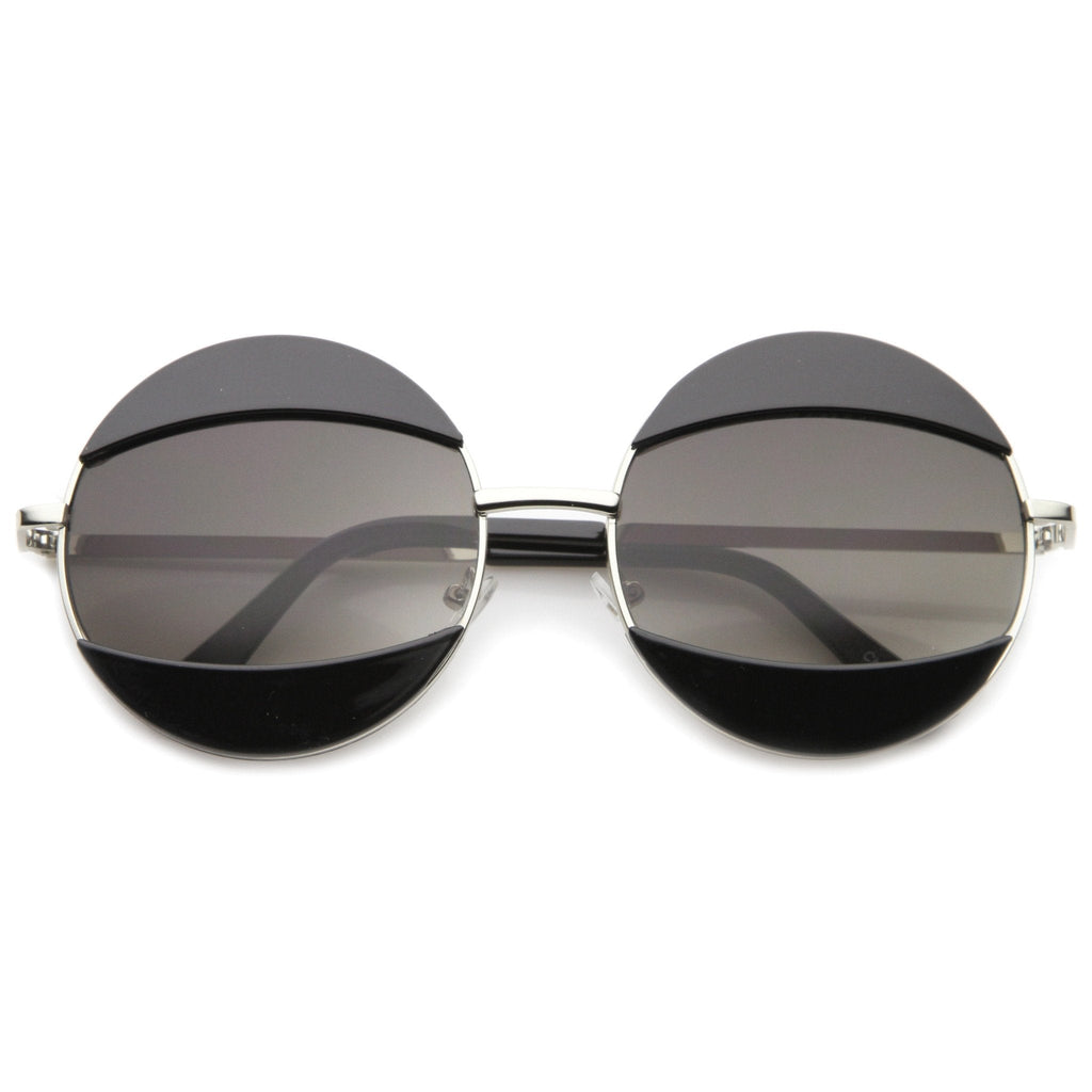 Women's Oversize Round Eyelid Metal Sunglasses A131