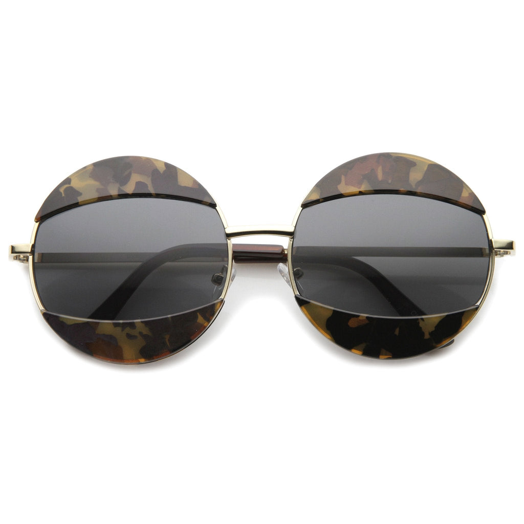 Women's Oversize Round Eyelid Metal Sunglasses A131