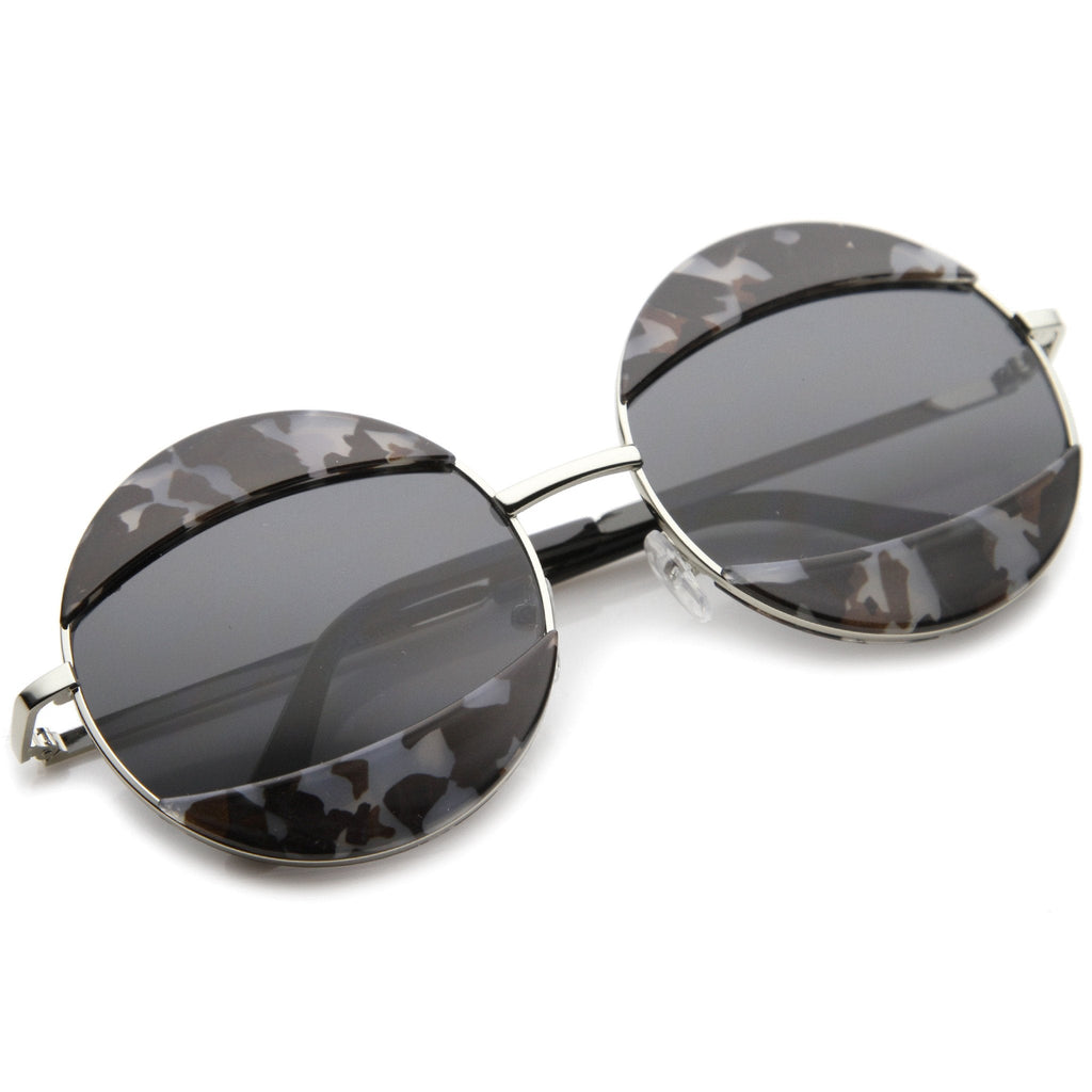 Women's Oversize Round Eyelid Metal Sunglasses A131