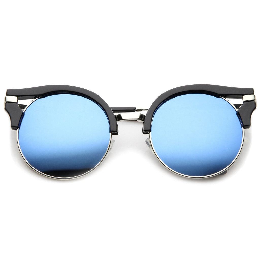 Women's Round Half Frame Flat Lens Cat Eye Sunglasses A153