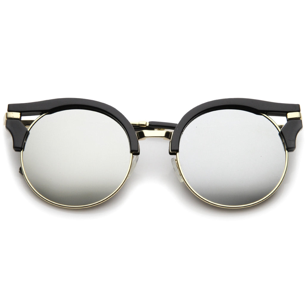 Women's Round Half Frame Flat Lens Cat Eye Sunglasses A153