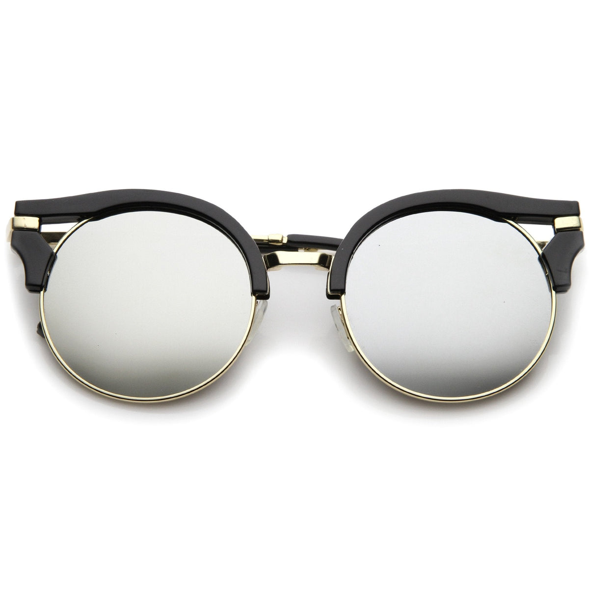 Women's Round Half Frame Flat Lens Cat Eye Sunglasses A153