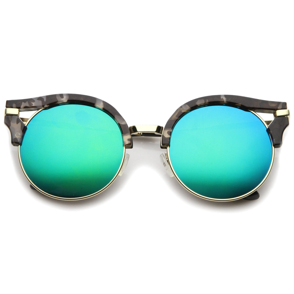 Women's Round Half Frame Flat Lens Cat Eye Sunglasses A153