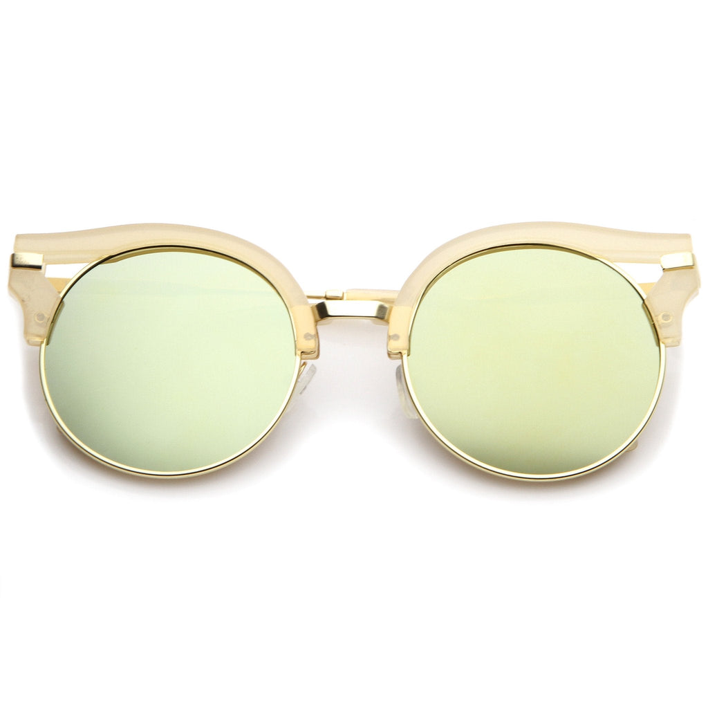 Women's Round Half Frame Flat Lens Cat Eye Sunglasses A153