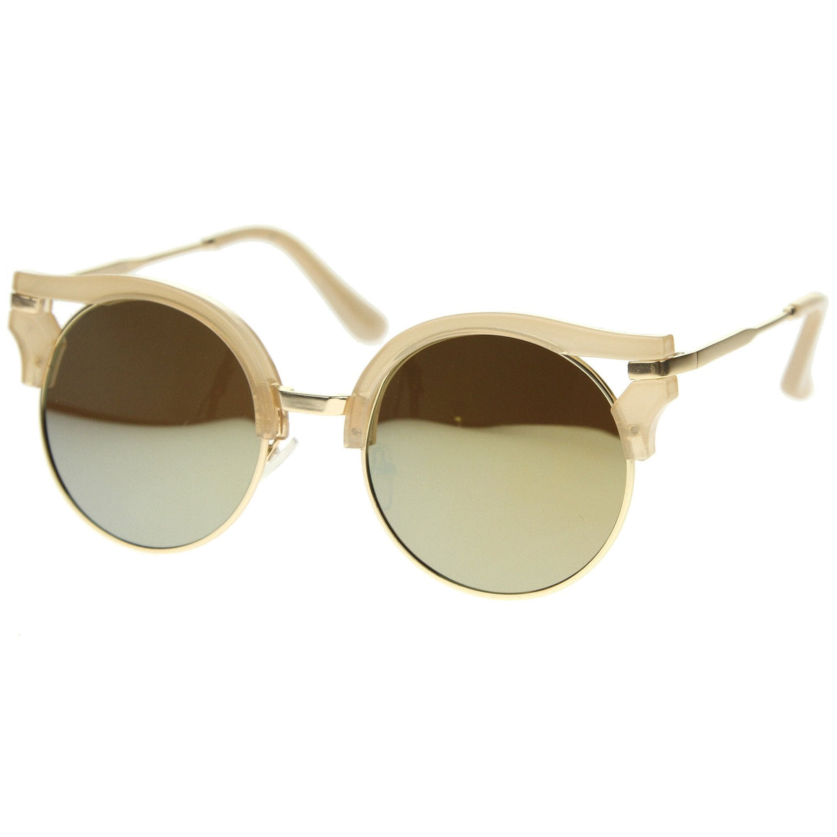 Women's Round Half Frame Flat Lens Cat Eye Sunglasses A153