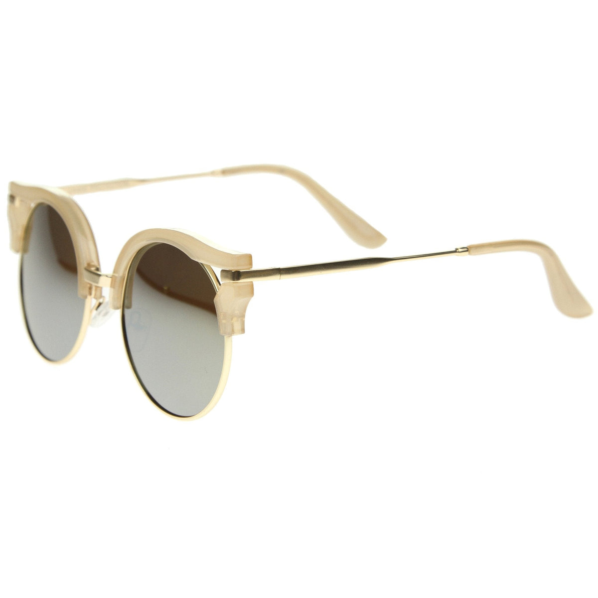 Women's Round Half Frame Flat Lens Cat Eye Sunglasses A153