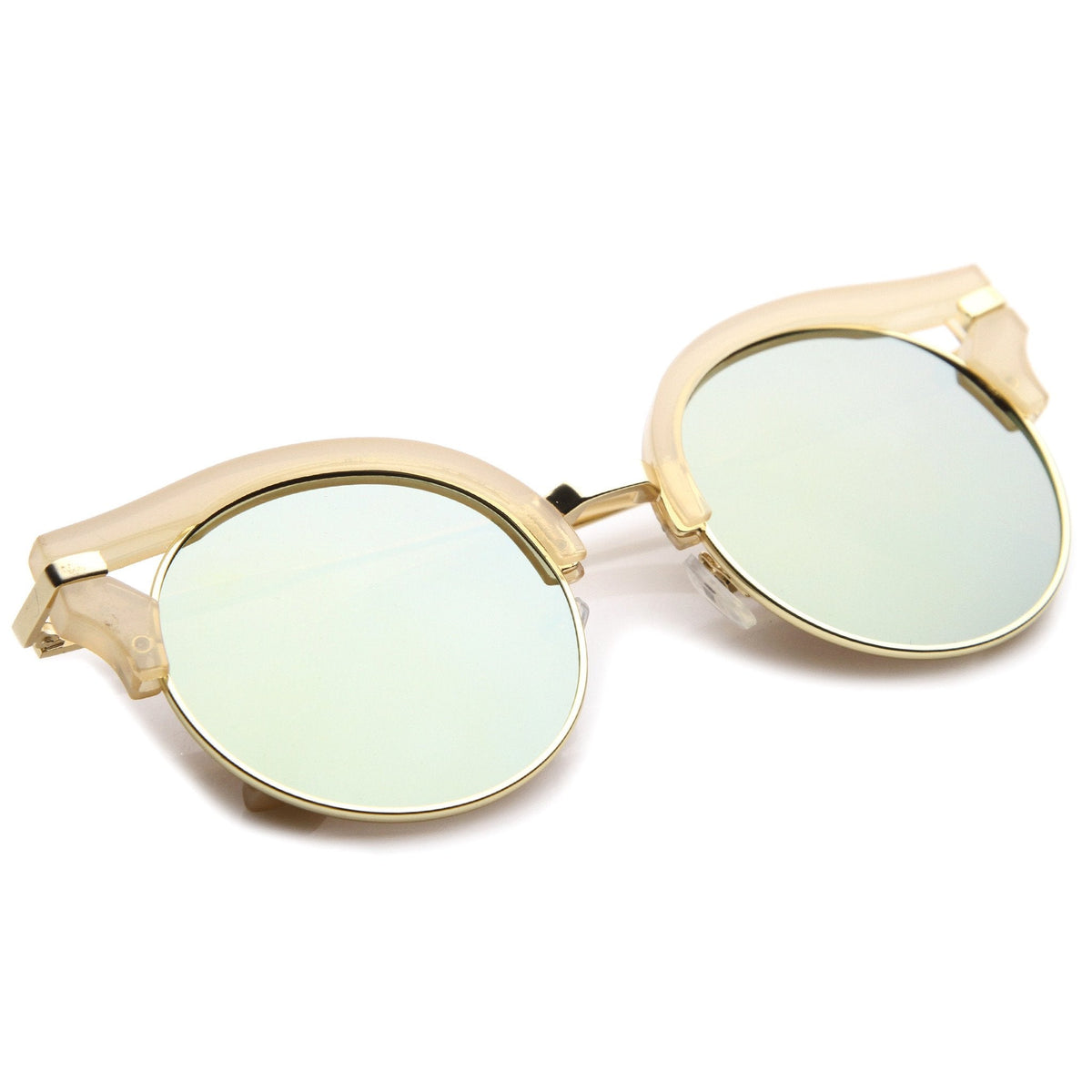 Women's Round Half Frame Flat Lens Cat Eye Sunglasses A153