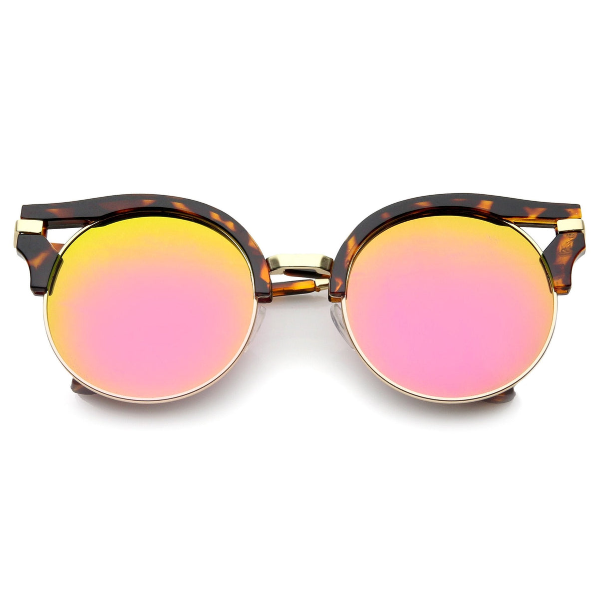 Women's Round Half Frame Flat Lens Cat Eye Sunglasses A153