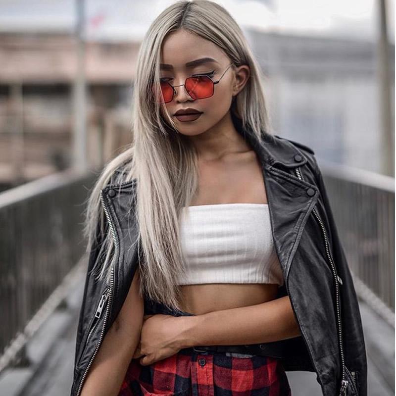 Retro Small Hexagon Colored Flat Lens Metal Frame Sunglasses C472