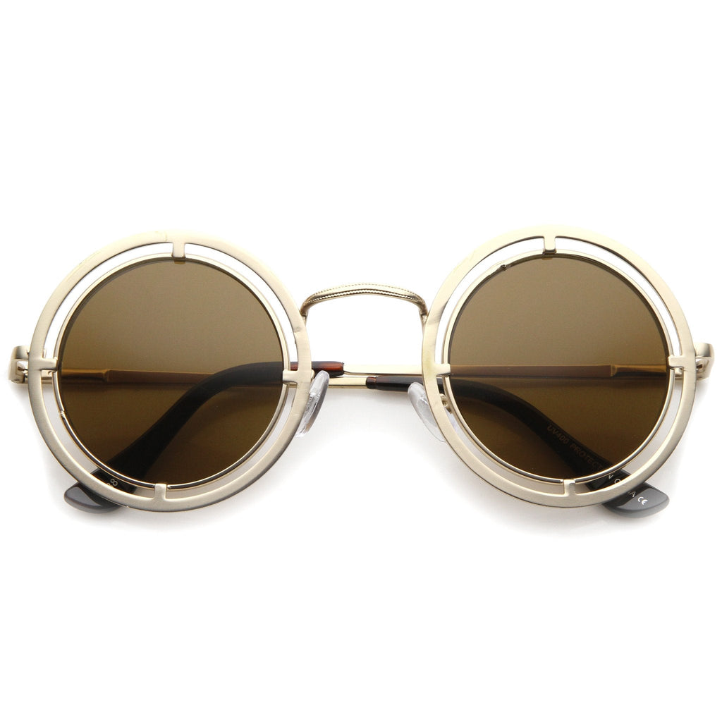 Retro Modern Steampunk Dual Frame Round Sunglasses A154