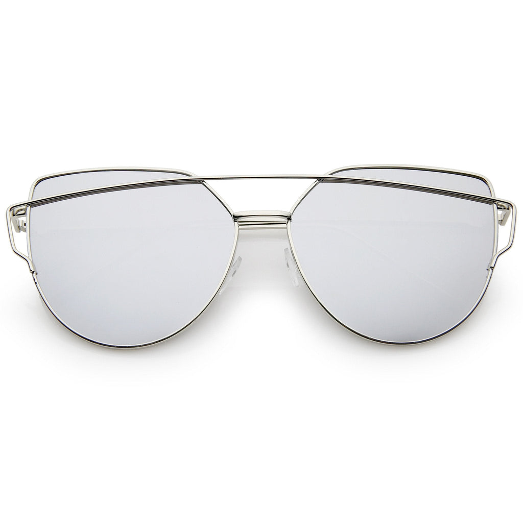 Oversize Thin Cross Brow Mirrored Flat Lens Sunglasses A545