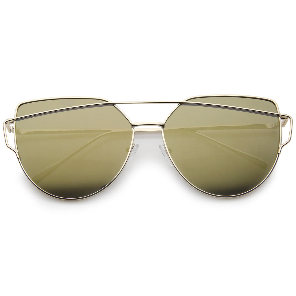 Oversize Thin Cross Brow Mirrored Flat Lens Sunglasses A545