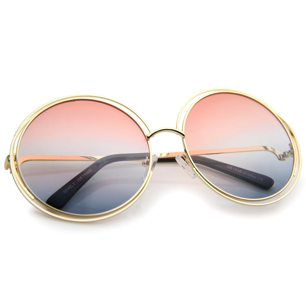 Women's Retro Hippie Oversize Round Gradient Lens Sunglasses A194