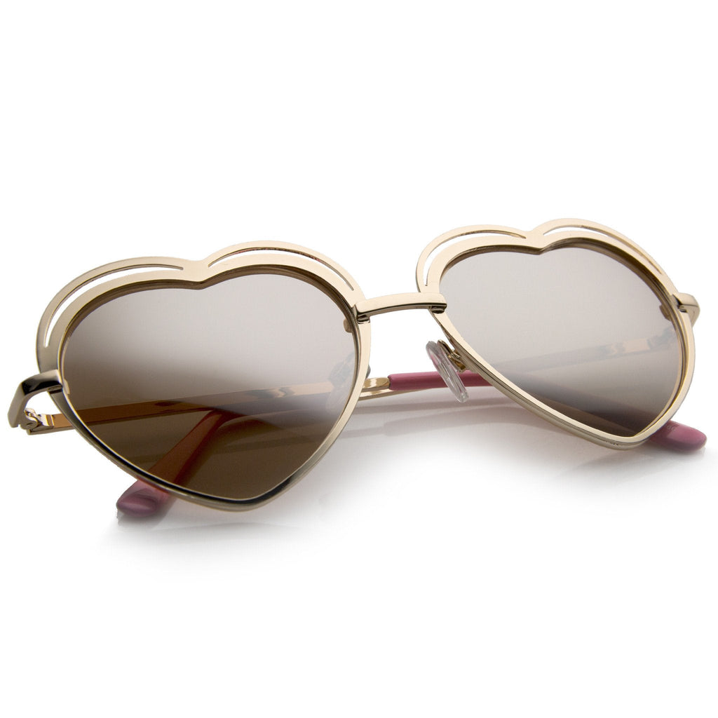 Women's Indie Heart Shape Laser Cut Sunglasses A299