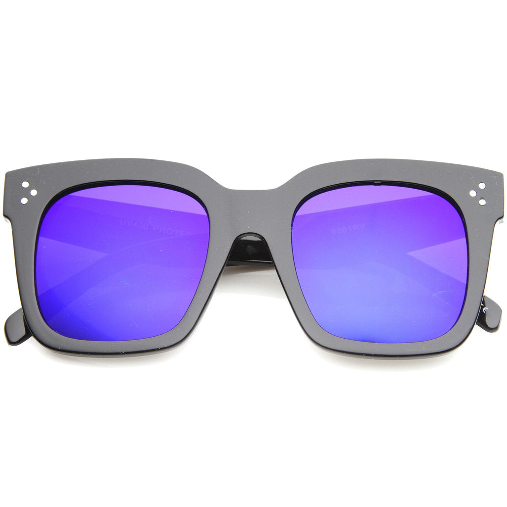 Bold Oversize Flat Mirror Lens Square Frame Horn Rimmed Sunglasses 50mm - A100