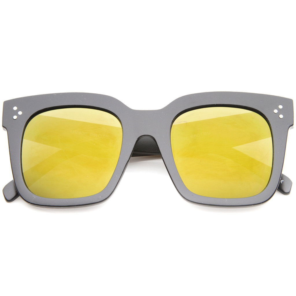 Bold Oversize Flat Mirror Lens Square Frame Horn Rimmed Sunglasses 50mm - A100