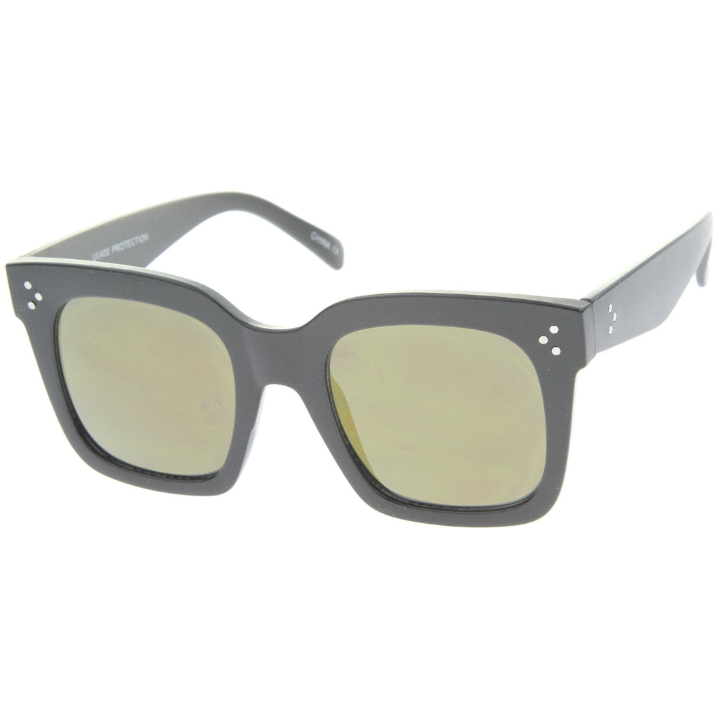 Bold Oversize Flat Mirror Lens Square Frame Horn Rimmed Sunglasses 50mm - A100