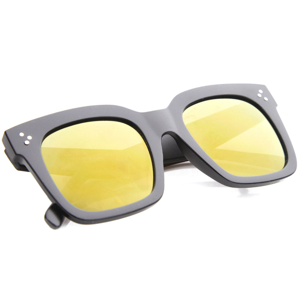 Bold Oversize Flat Mirror Lens Square Frame Horn Rimmed Sunglasses 50mm - A100