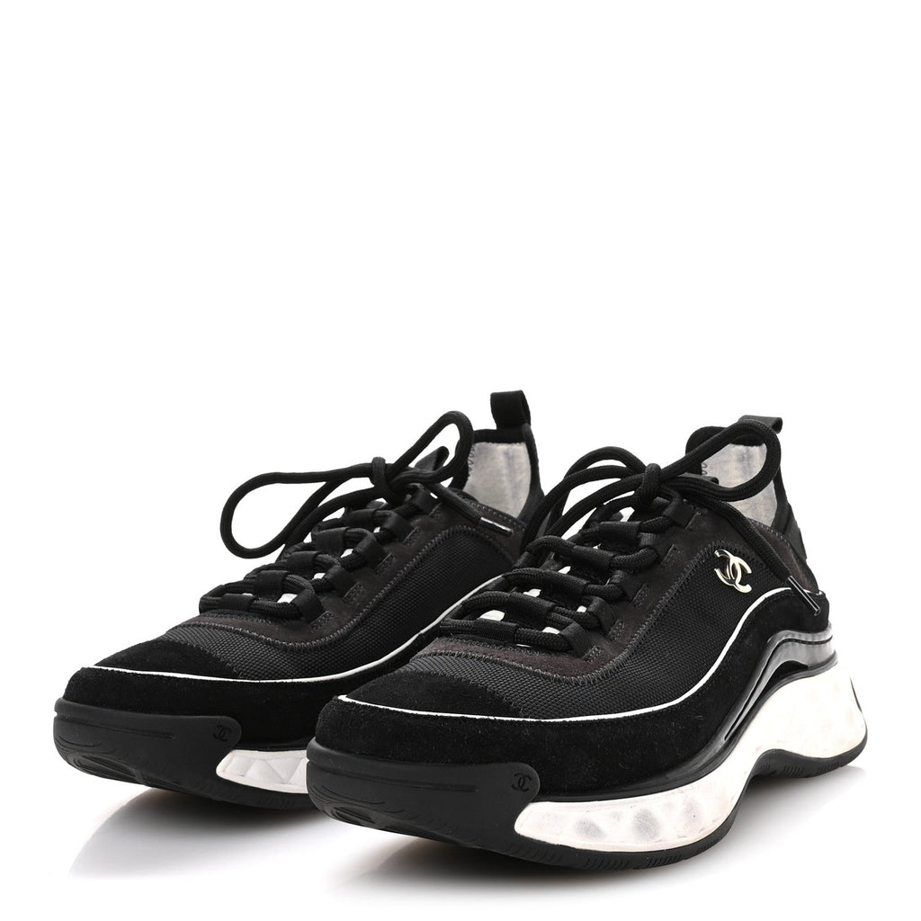 Velvet Calfskin Mixed Fibers CC Sneakers 39.5 Black