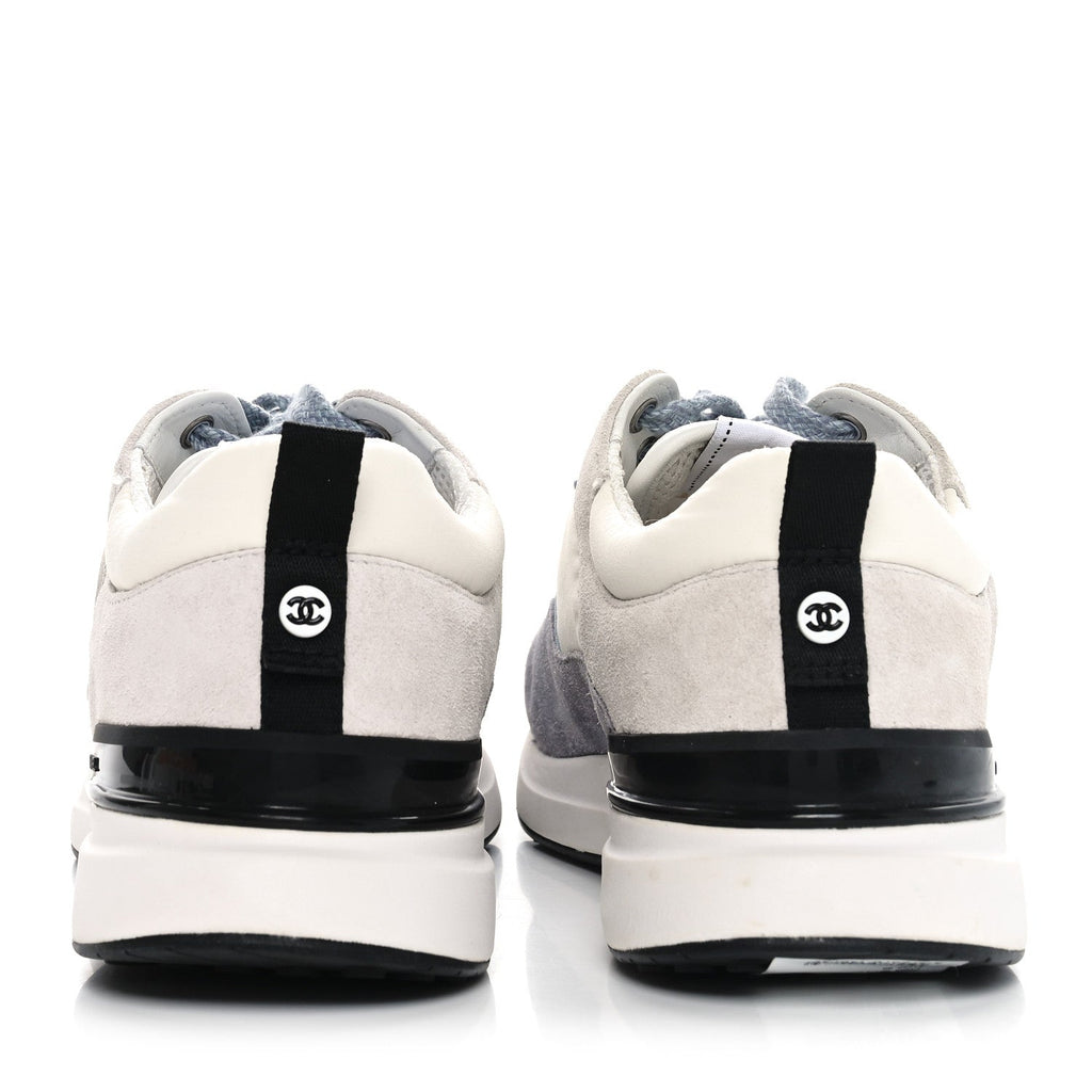 Fabric Suede Calfskin Logo Sneakers 41 White Light Gray