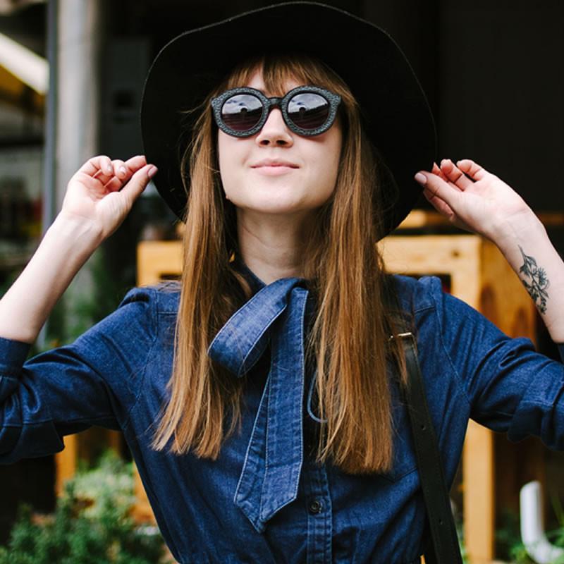Popular Indie Block Cut Pattern Round Women's Sunglasses 9157