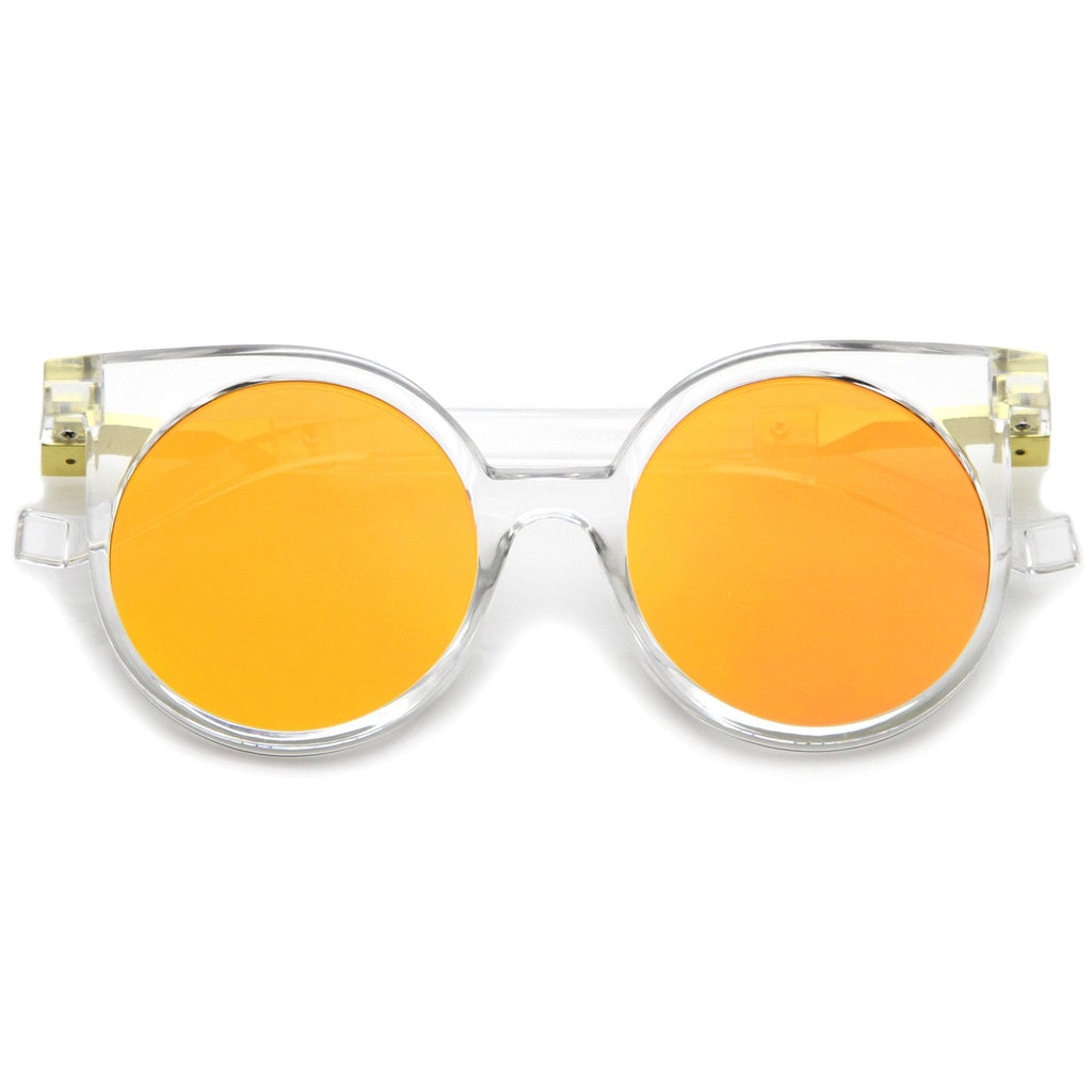 Retro Modern Horned Rim Flat Lens Round Sunglasses A258
