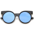 Retro Modern Horned Rim Flat Lens Round Sunglasses A258