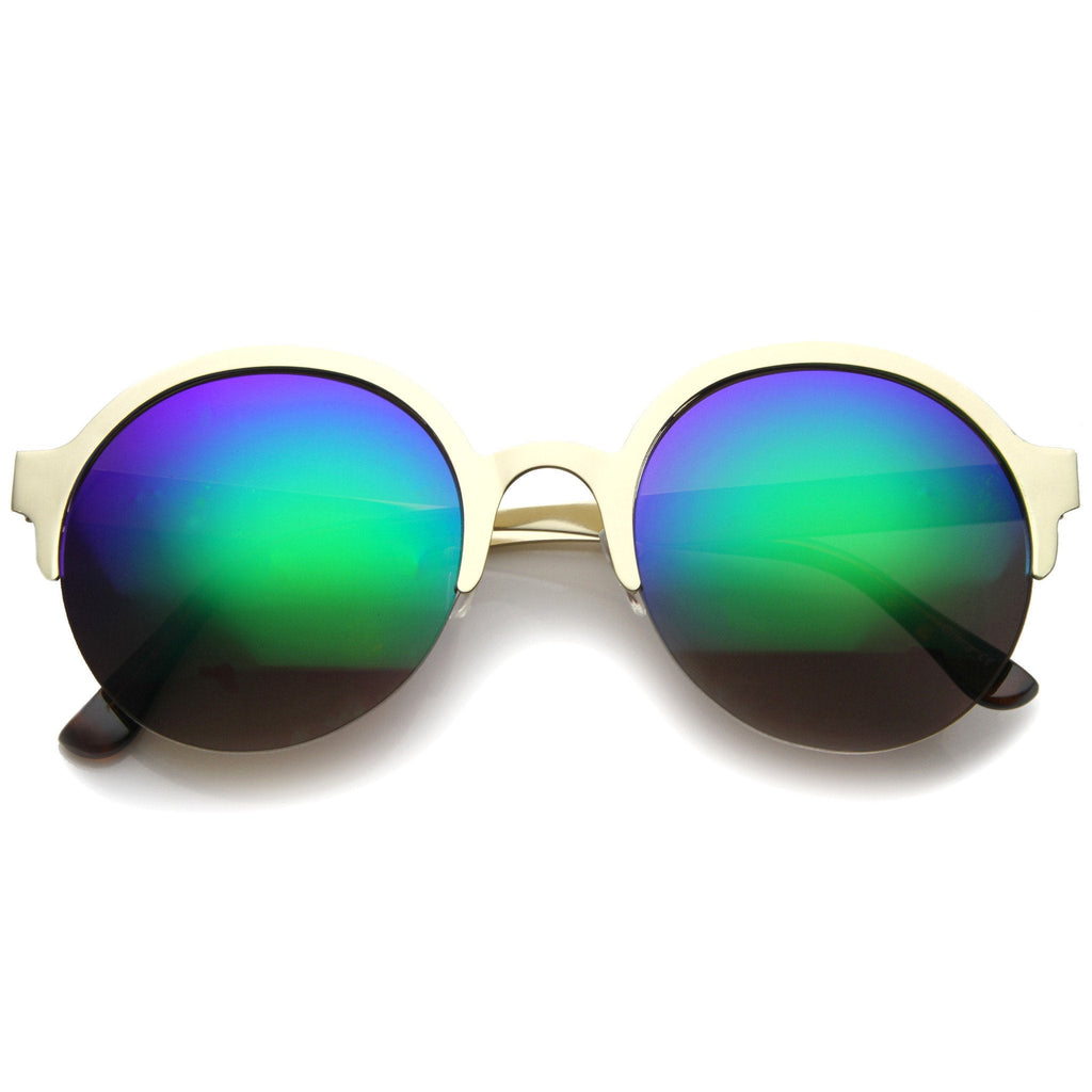 Modern Round Half Frame Mirrored Lens Sunglasses A221