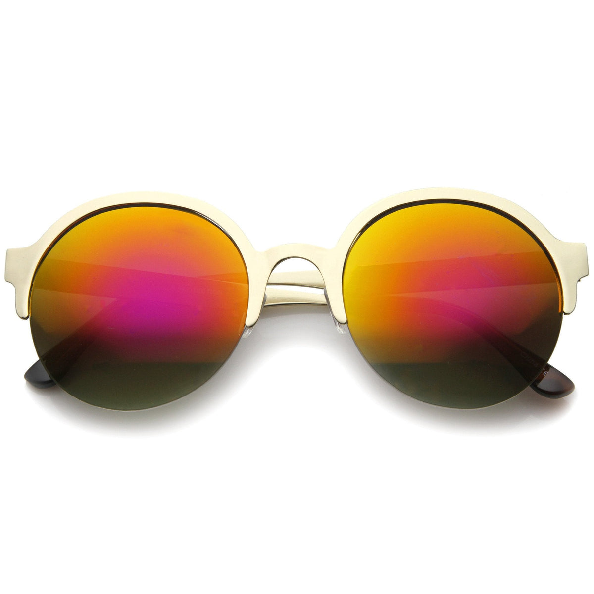 Modern Round Half Frame Mirrored Lens Sunglasses A221