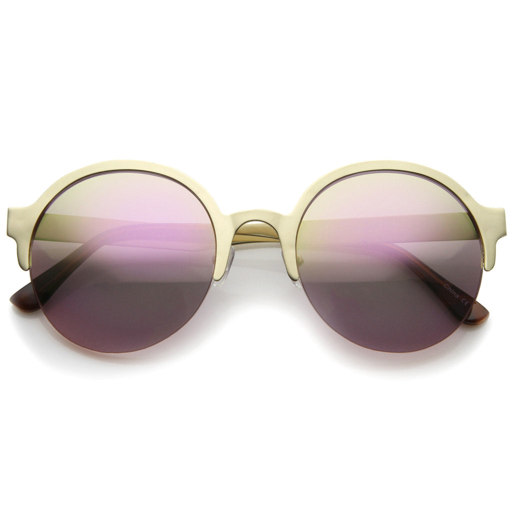 Modern Round Half Frame Mirrored Lens Sunglasses A221