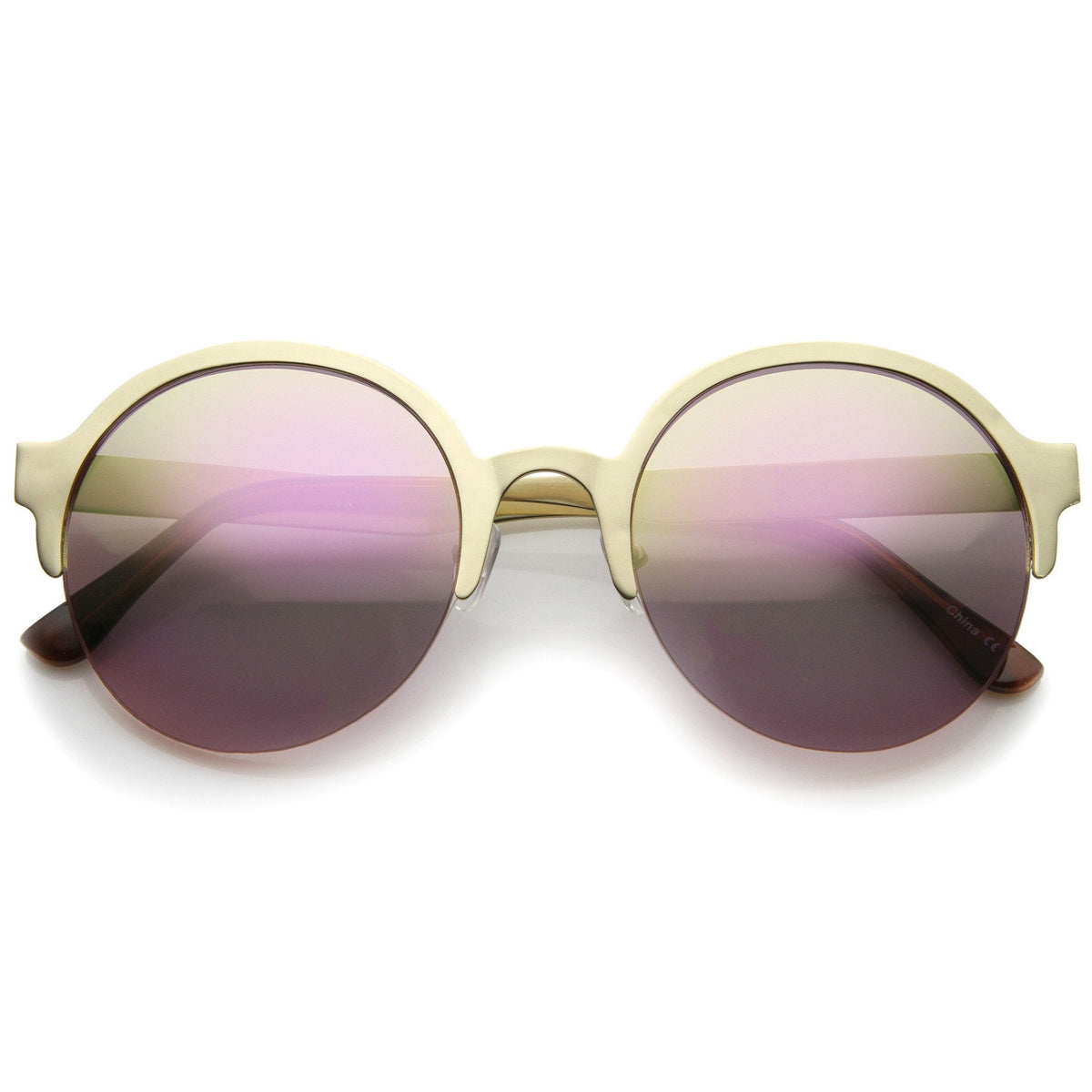 Modern Round Half Frame Mirrored Lens Sunglasses A221