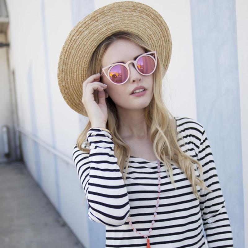 Women's Laser Cut Mirrored Lens Cat Eye Sunglasses A410