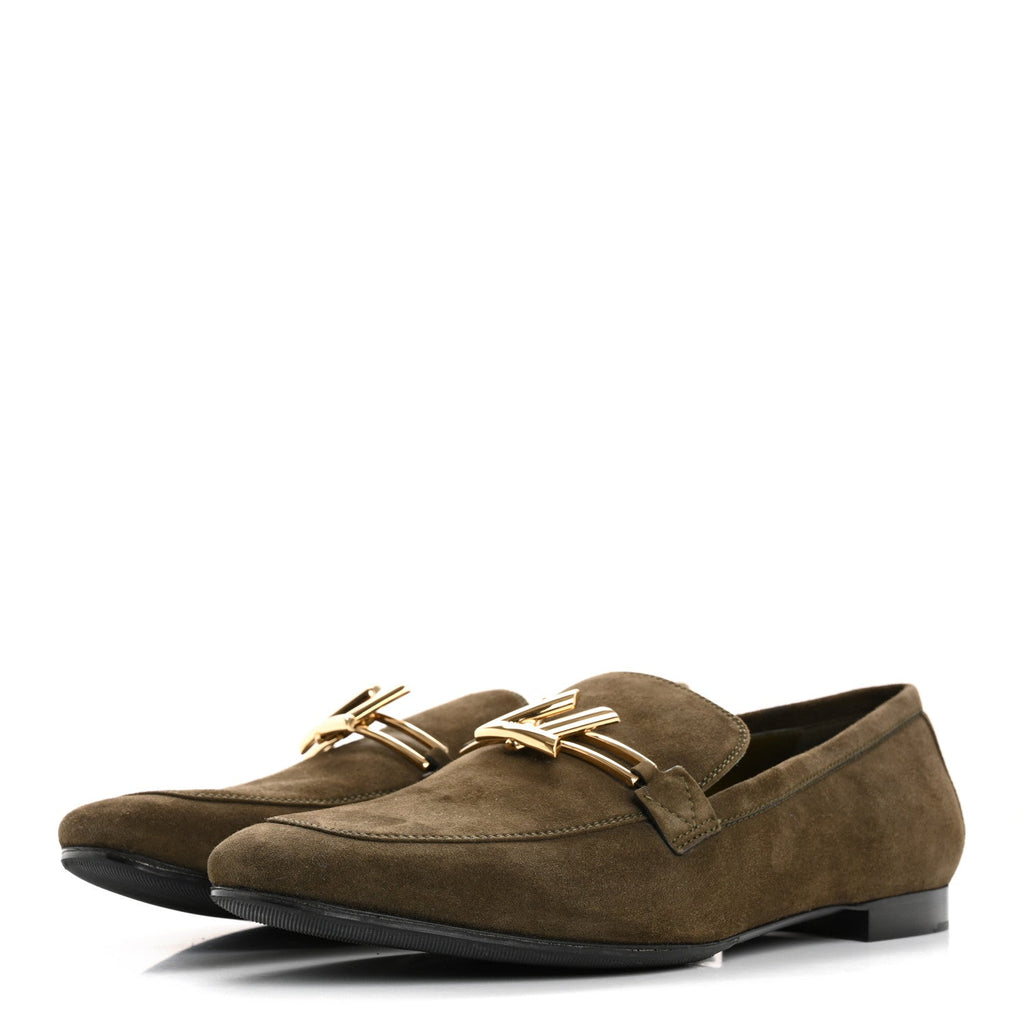 Suede Upper Case Flat Loafers 37 Green