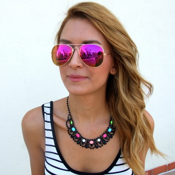 Gold Metal Frame With Flash Mirrored Lens Sunglasses