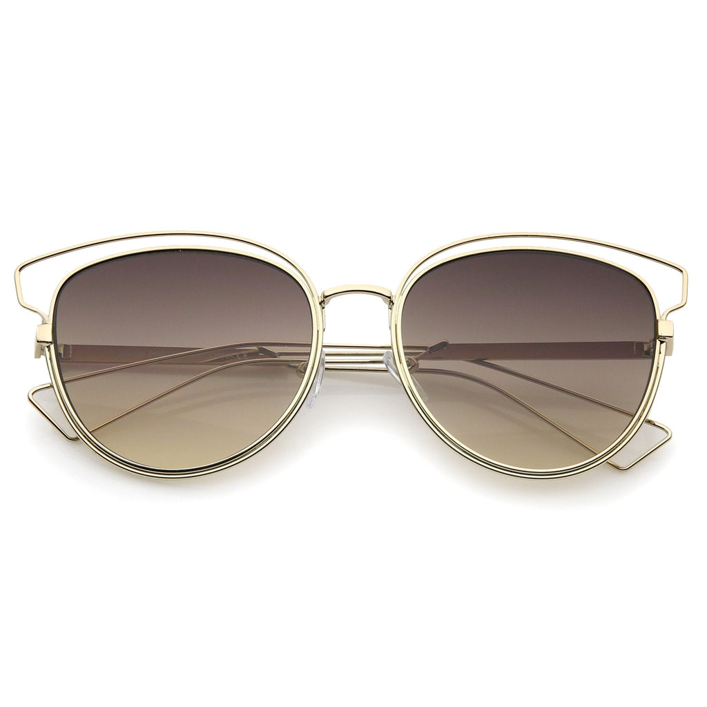Women's Metal Wire Frame Flat Lens Sunglasses A345