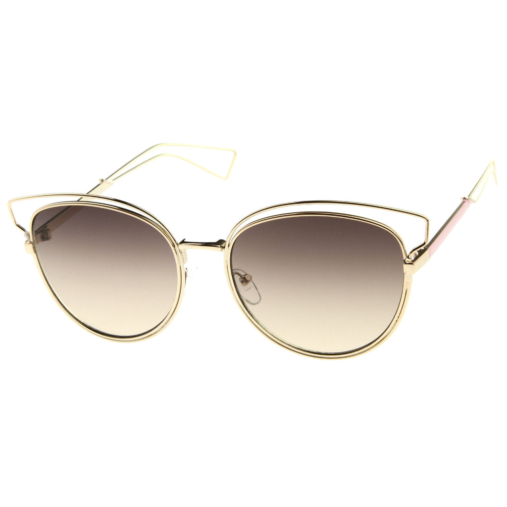 Women's Metal Wire Frame Flat Lens Sunglasses A345