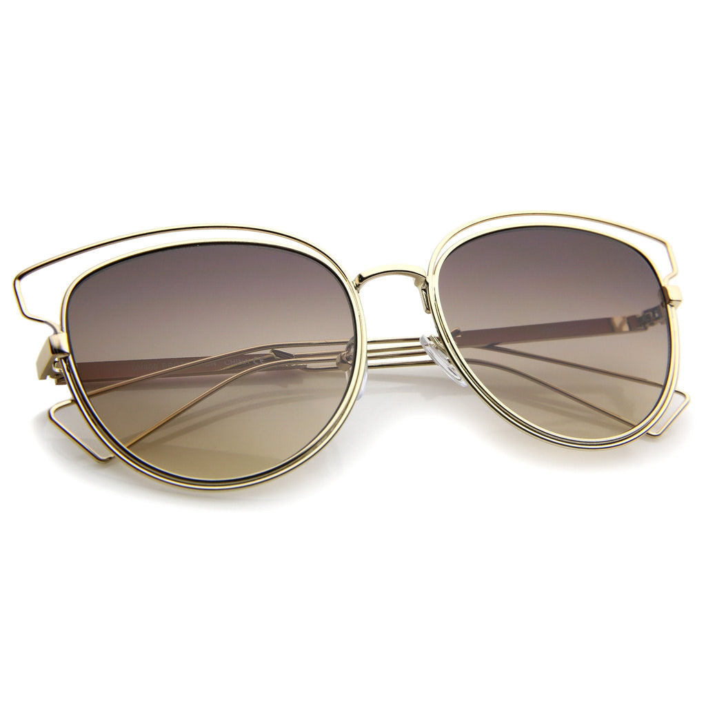 Women's Metal Wire Frame Flat Lens Sunglasses A345