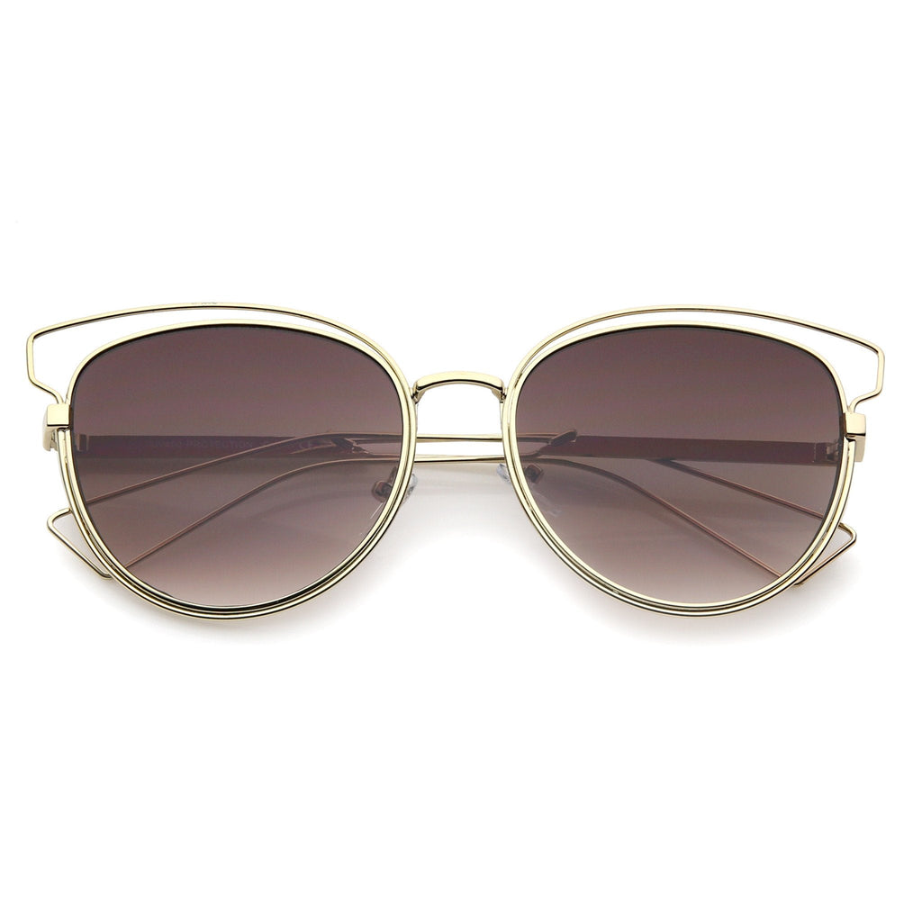 Women's Metal Wire Frame Flat Lens Sunglasses A345
