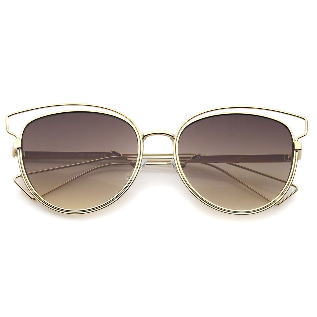 Women's Metal Wire Frame Flat Lens Sunglasses A345
