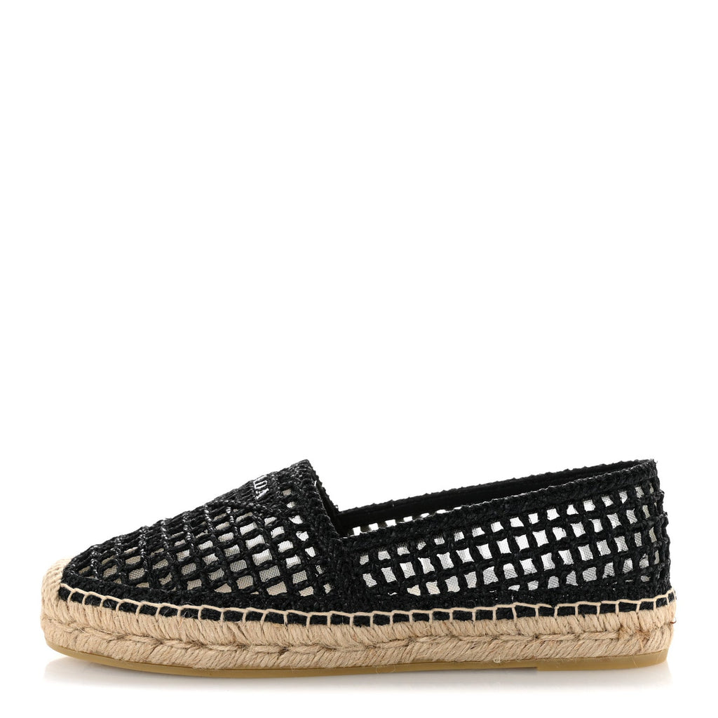 Raffia Triangle Logo Crochet 20mm Espadrilles 37 Black Naturale
