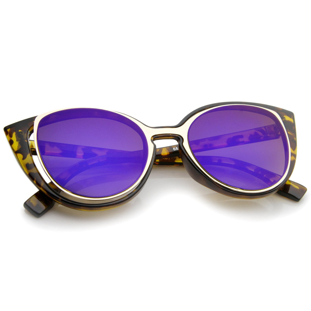Unique Women's Laser Cut Insert Cay Eye Sunglasses A488