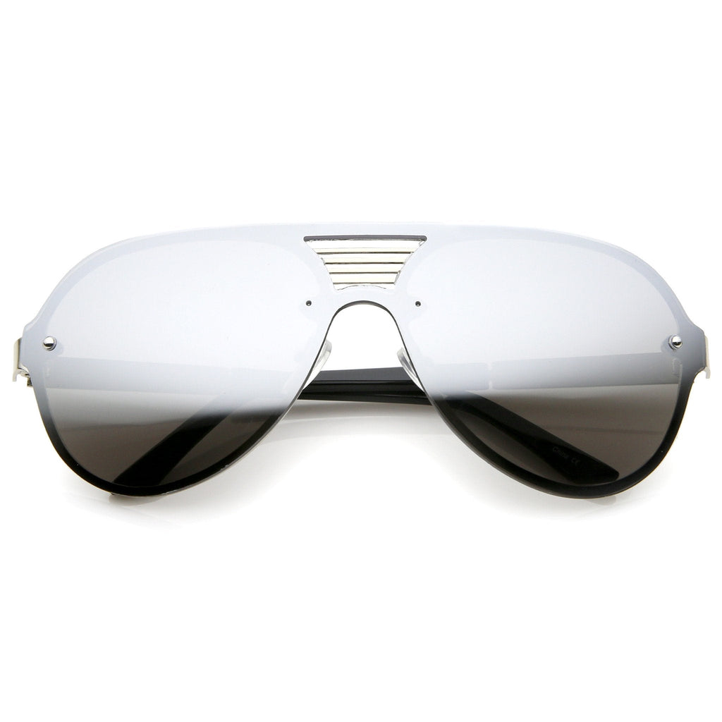Rimless Shield Mirrored Disco Aviator Sunglasses A448