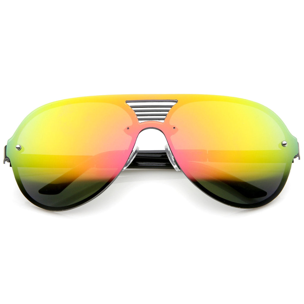 Rimless Shield Mirrored Disco Aviator Sunglasses A448