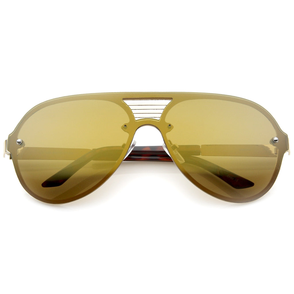Rimless Shield Mirrored Disco Aviator Sunglasses A448