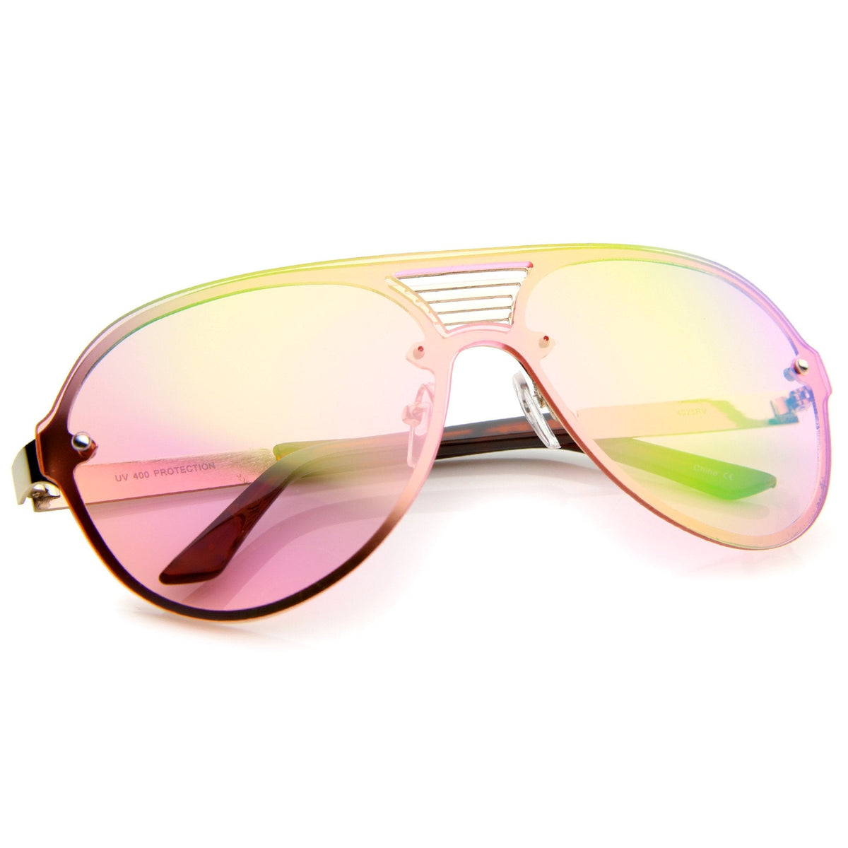 Rimless Shield Mirrored Disco Aviator Sunglasses A448